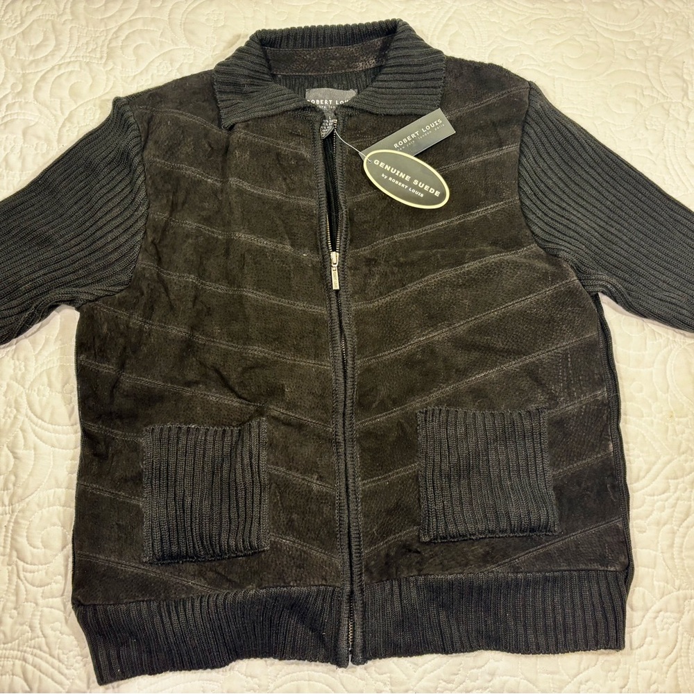 ROBERT LOUIS Women's Black Suede & Knit Sweater Jacket Size Large New With Tags